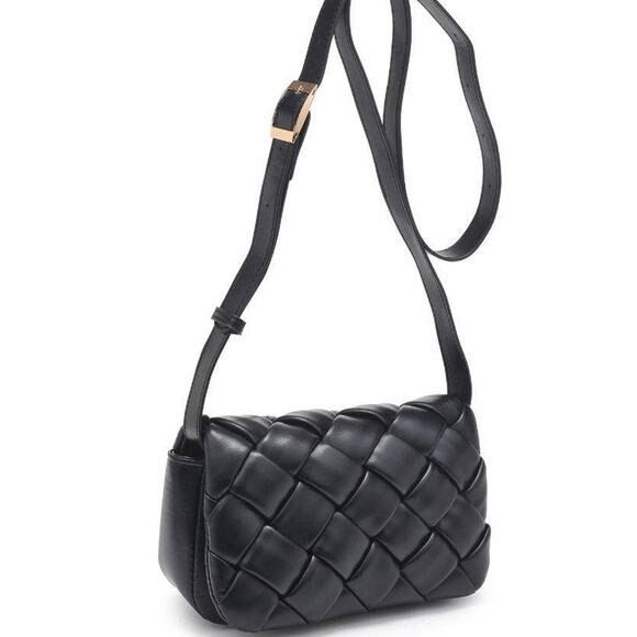 Daphne Woven Crossbody Vegan Leather Black - Picture 1 of 8